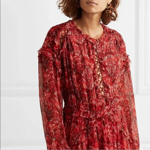 IRO Darling red printed  ruffle mini dress